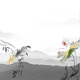 彩色水墨山水国画