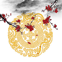 中国风梅花山水花纹装饰
