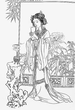 白描貂蝉拜月