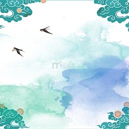 绿色中国风水墨山水背景