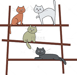 站在梯子上的4只猫