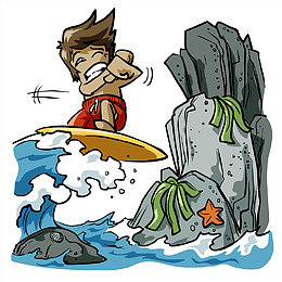 在海水里踏浪的男孩