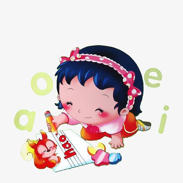 卡通小女孩学拼音