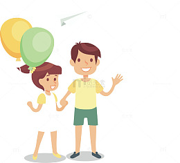 哥哥牵着妹妹玩耍