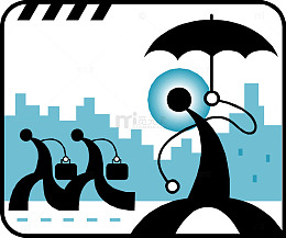 城市中雨中急行的人图标矢量图