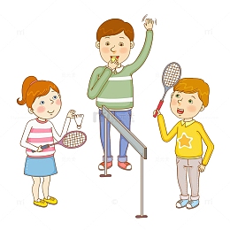 男孩女孩打羽毛球插画