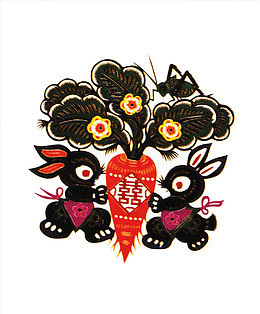 两个兔子抱萝卜