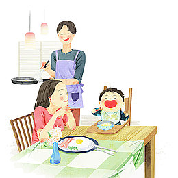 卡通小孩吃面