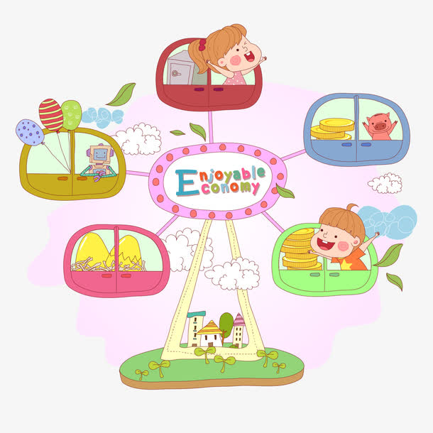 手绘卡通游乐场摩天轮矢量素材