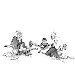 古代老人小孩水墨素材