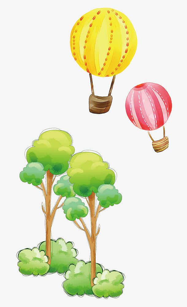 卡通树木热气球