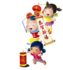 卡通小孩放鞭炮