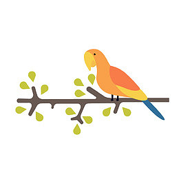 卡通小鸟站在树枝上