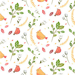 卡通小鸟和叶子矢量素材