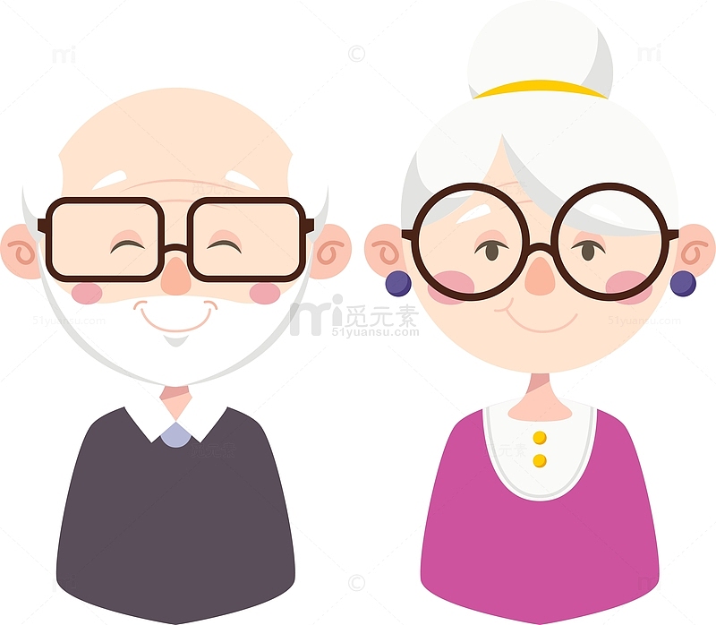 卡通白发戴眼镜的老夫妻