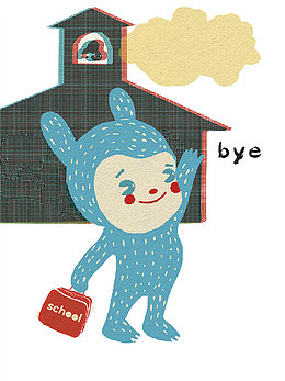 卡通插图挥手goodbye