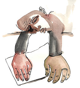 水墨装饰画乏力趴着的人