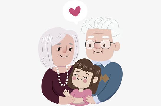 可爱温馨插图爷爷奶奶拥抱小孙女