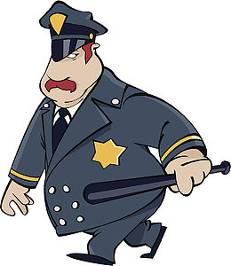 拿着警棍走路的大肚子警察