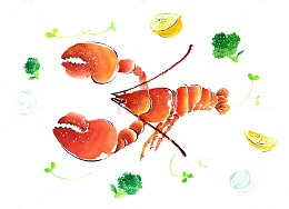 龙虾水彩画