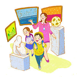 孩子们参观物品