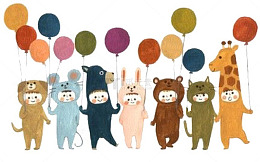 手绘水彩绘画拿着气球庆祝