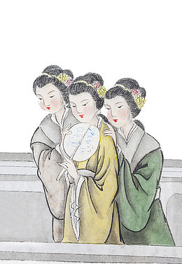 手绘聚在一起的侍女们