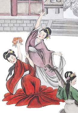 国画一起玩闹的侍女们