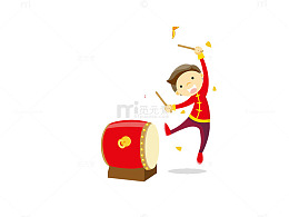 卡通风格过年儿童击鼓