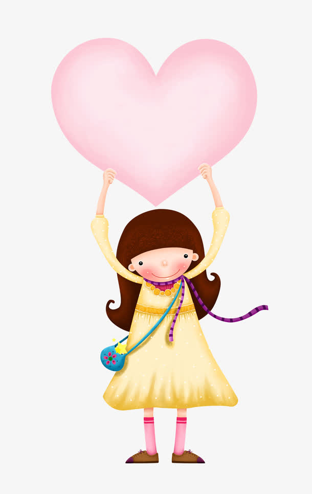 唯美卡通可爱小女孩手举爱心书包