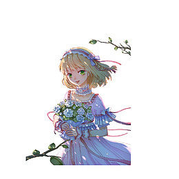 捧着花的动漫女孩