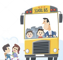 坐校车背书包的小学生