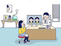 卡通插图医院美容科门诊
