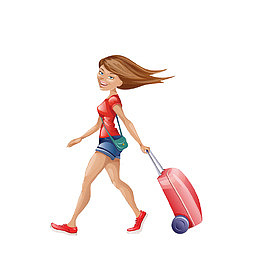 拉着行李箱开心旅游的女子