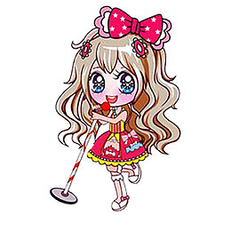 拿着话筒唱歌的卡通长发小女孩