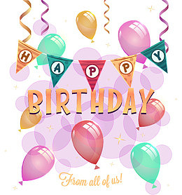 气球与拉花生日主题矢量素材