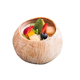 圆形椰壳装水果奶冻