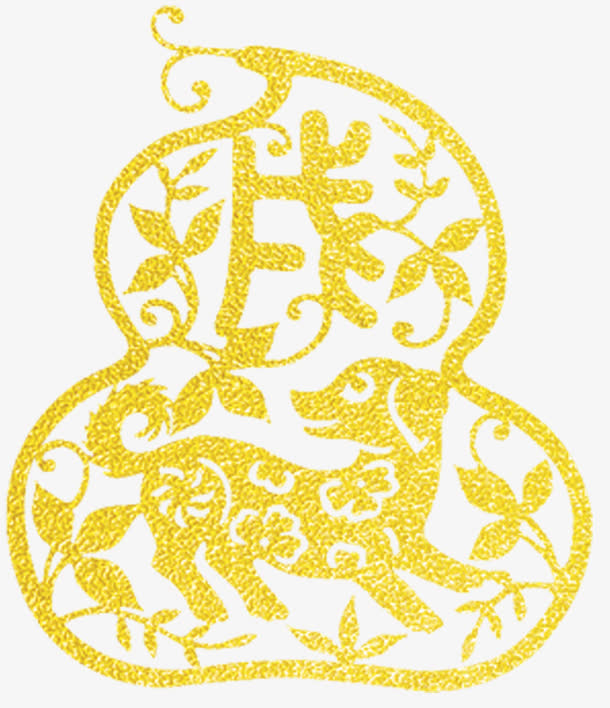 金色狗年剪纸素材