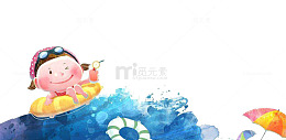 在海滩游泳喝饮料的可爱小女孩