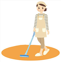 卡通人物插图擦地板的女孩