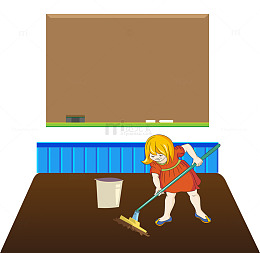 教室里擦地板的小女孩