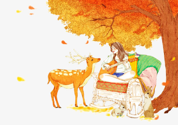 关键词 : 树木,麋鹿,少女,吉他,卡通手绘[声明] 觅元素所有素材为用户