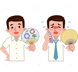 流汗煽扇子擦汗的男子