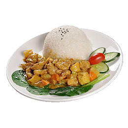 鸡丁肉咖喱鸡排饭