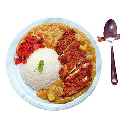 咖喱鸡排饭摆盘