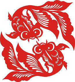 中国风两条金鱼剪纸