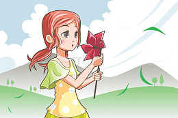 卡通插图清风徐徐吹风车插图