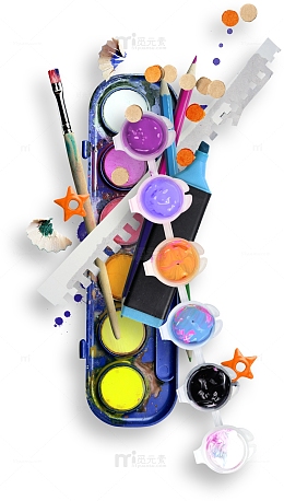 水彩画材料创意堆积