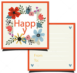 手绘复古鲜花生日卡边框矢量素材