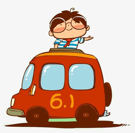 卡通汽车上的男孩